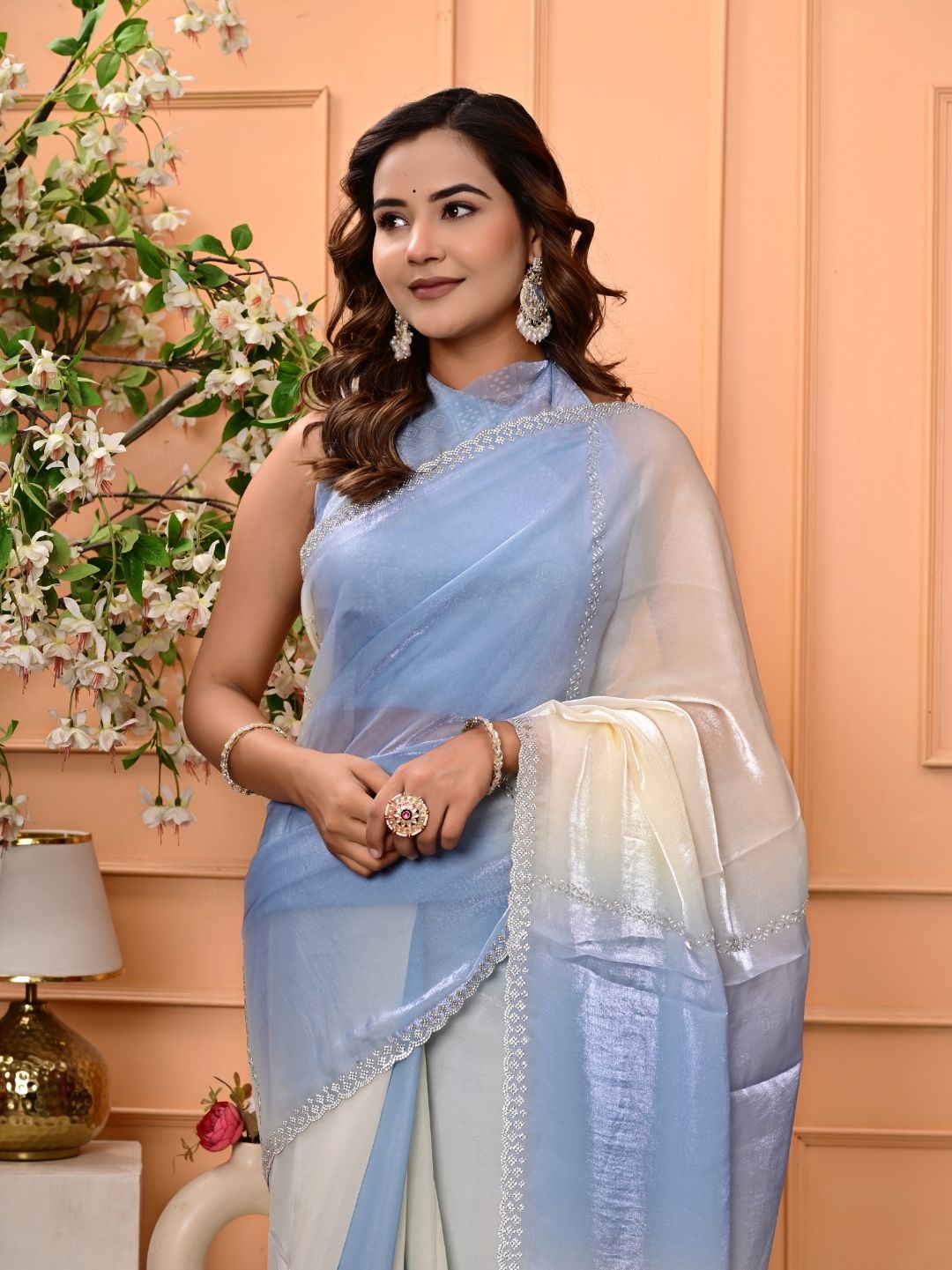 Soft Fandy Silk Saree with All-Over SiroSki Work | Elegant Party & Festive Wear