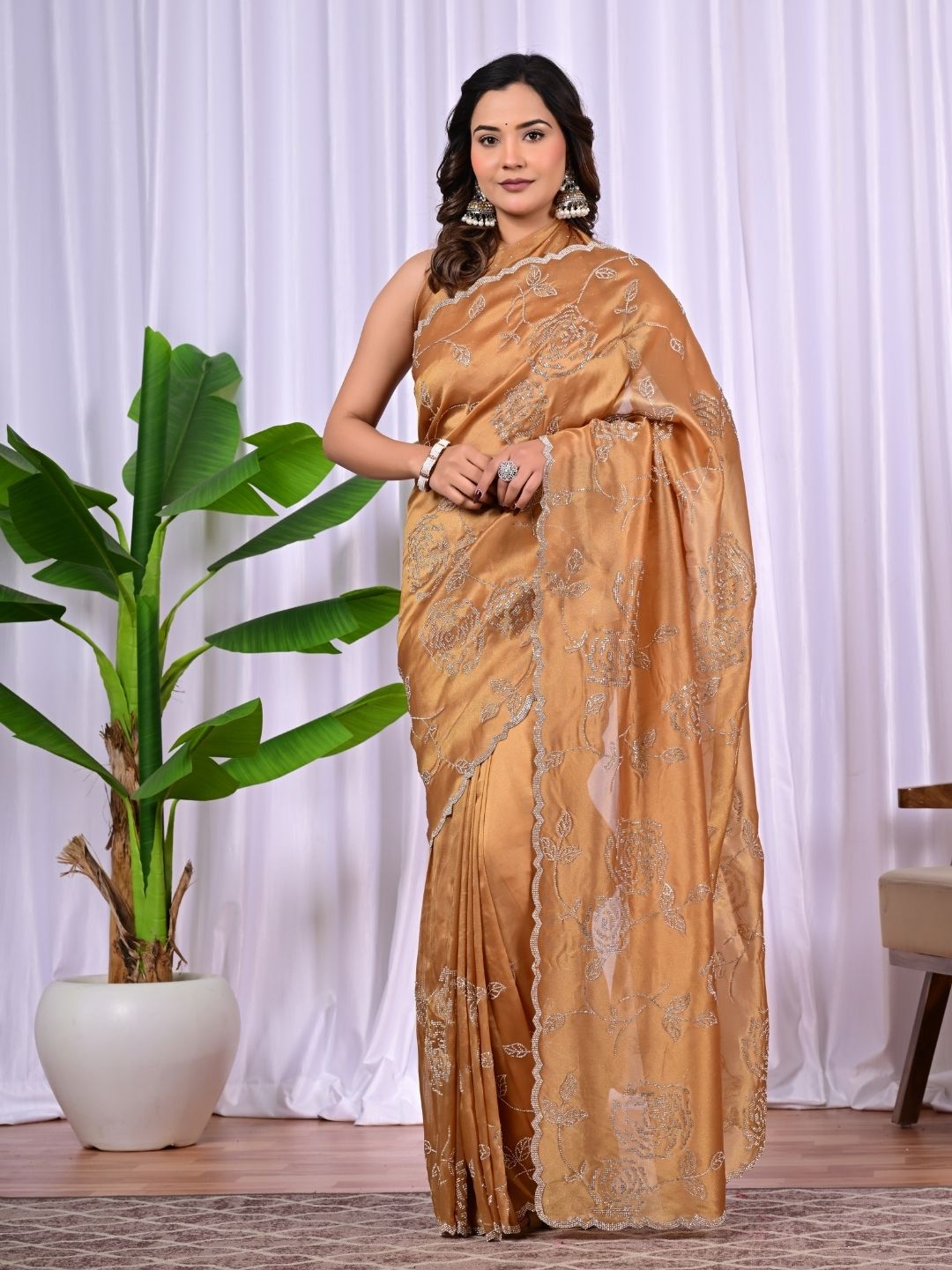 Elegant Rayna Net Fancy Saree with Swarovski Work