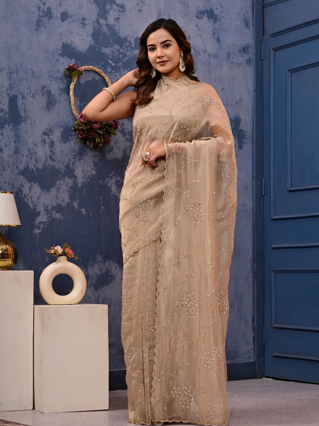 Party Wear Saree with All-Over SiroSki Work | Premium Wedding & Festive Wear