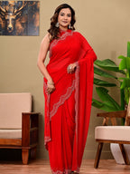 Elegant Red Georgette Saree with All-Over Siroski Jaal Work | Wedding & Festive Wear