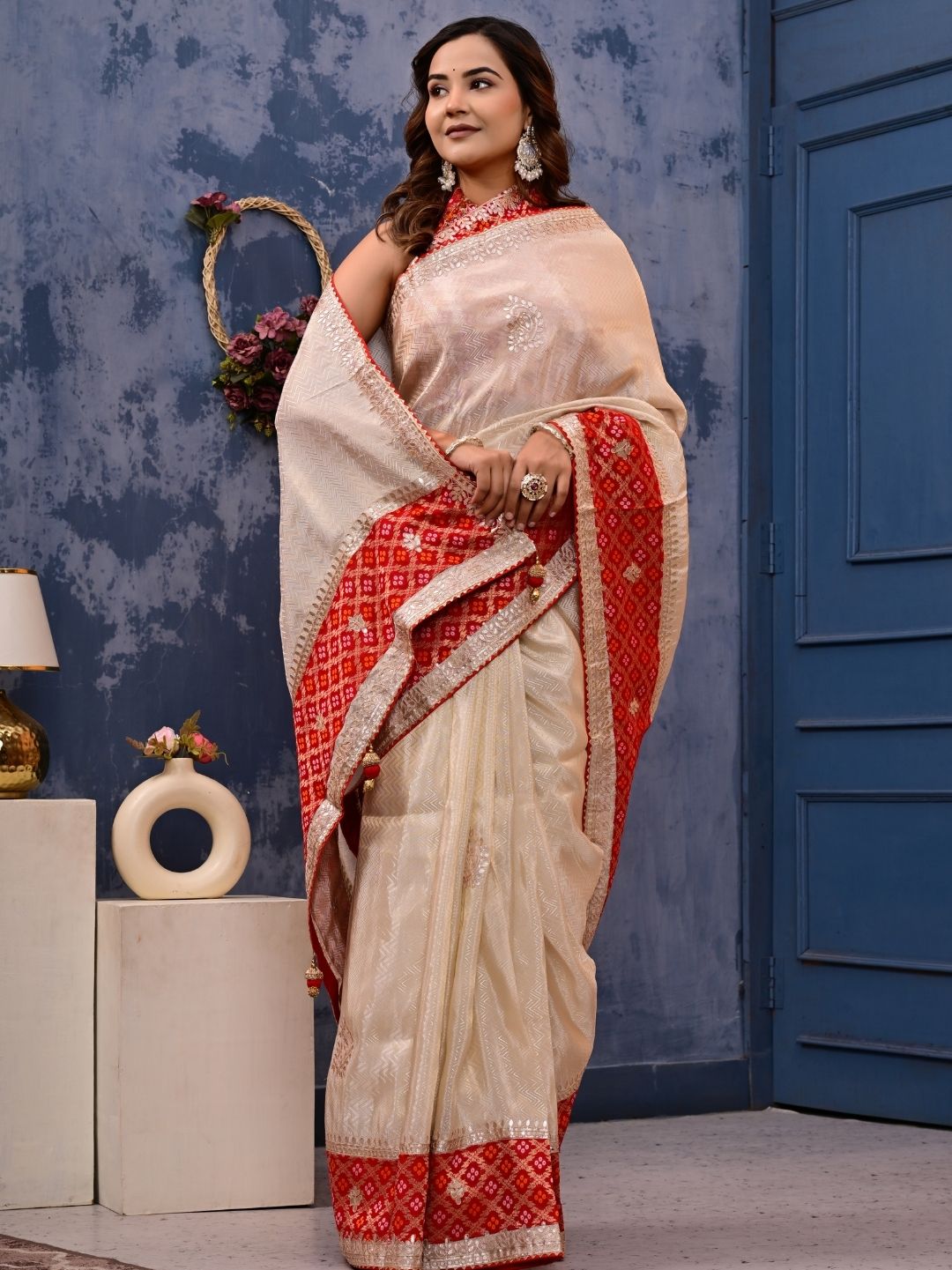 Jacquard Tissue Saree with Banarasi Border & Gota Patti Work | Premium Festive & Wedding Wear