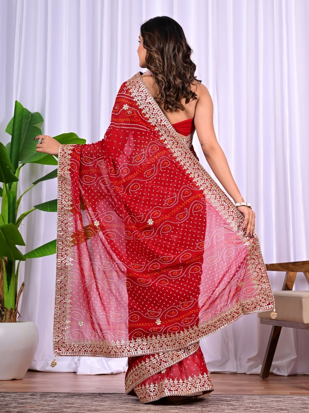 Bridal Viscose Bandhani Saree with Gota Patti Work