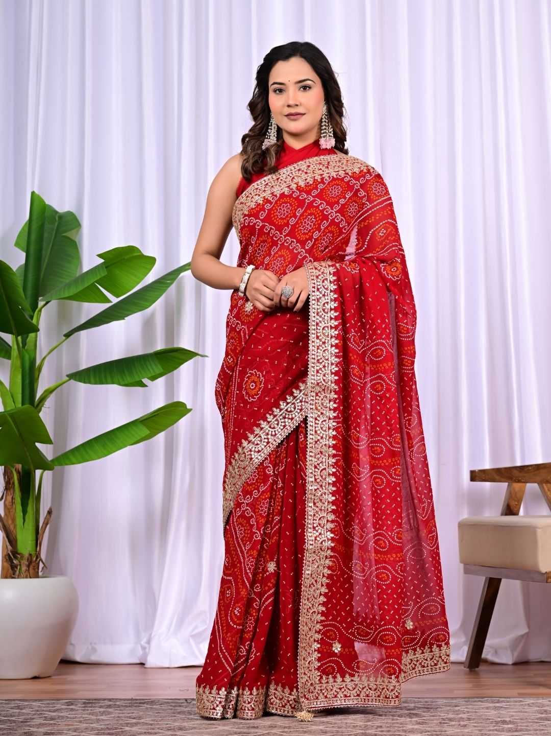 Bridal Viscose Bandhani Saree with Gota Patti Work