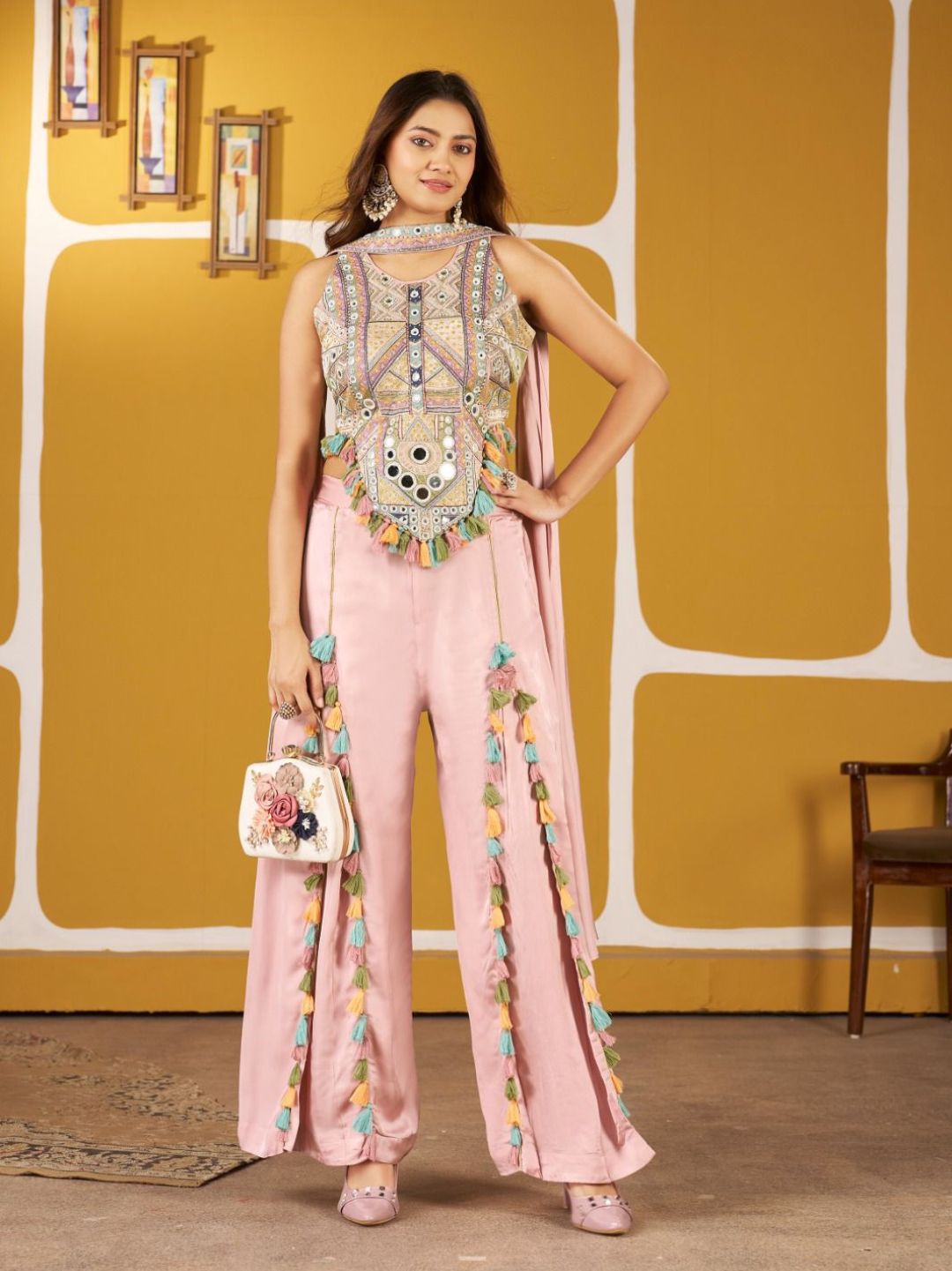 Plazo Top in Premium Dola Silk Fabric