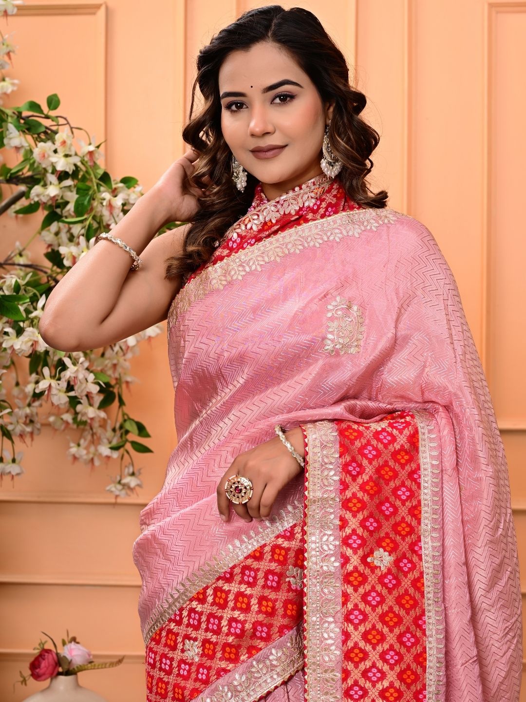 Jacquard Tissue Saree with Banarasi Border & Gota Patti Work | Premium Festive & Wedding Wear