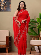 Elegant Red Georgette Saree with Premium Siroski Jaal Work | Festive & Wedding Wear Saree