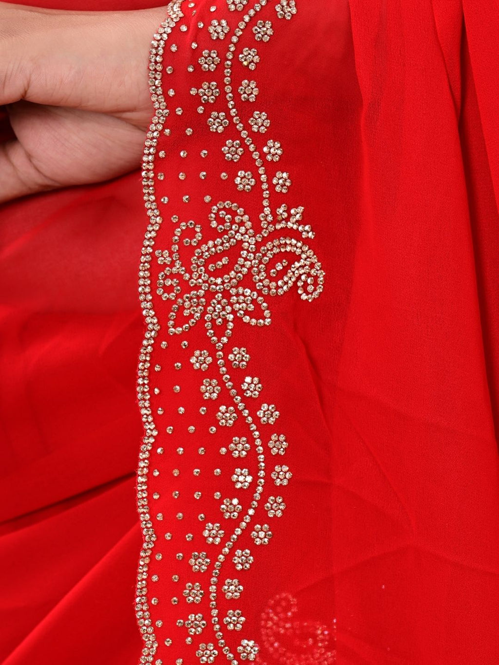 Elegant Red Georgette Saree with Premium Siroski Jaal Work | Festive & Wedding Wear Saree
