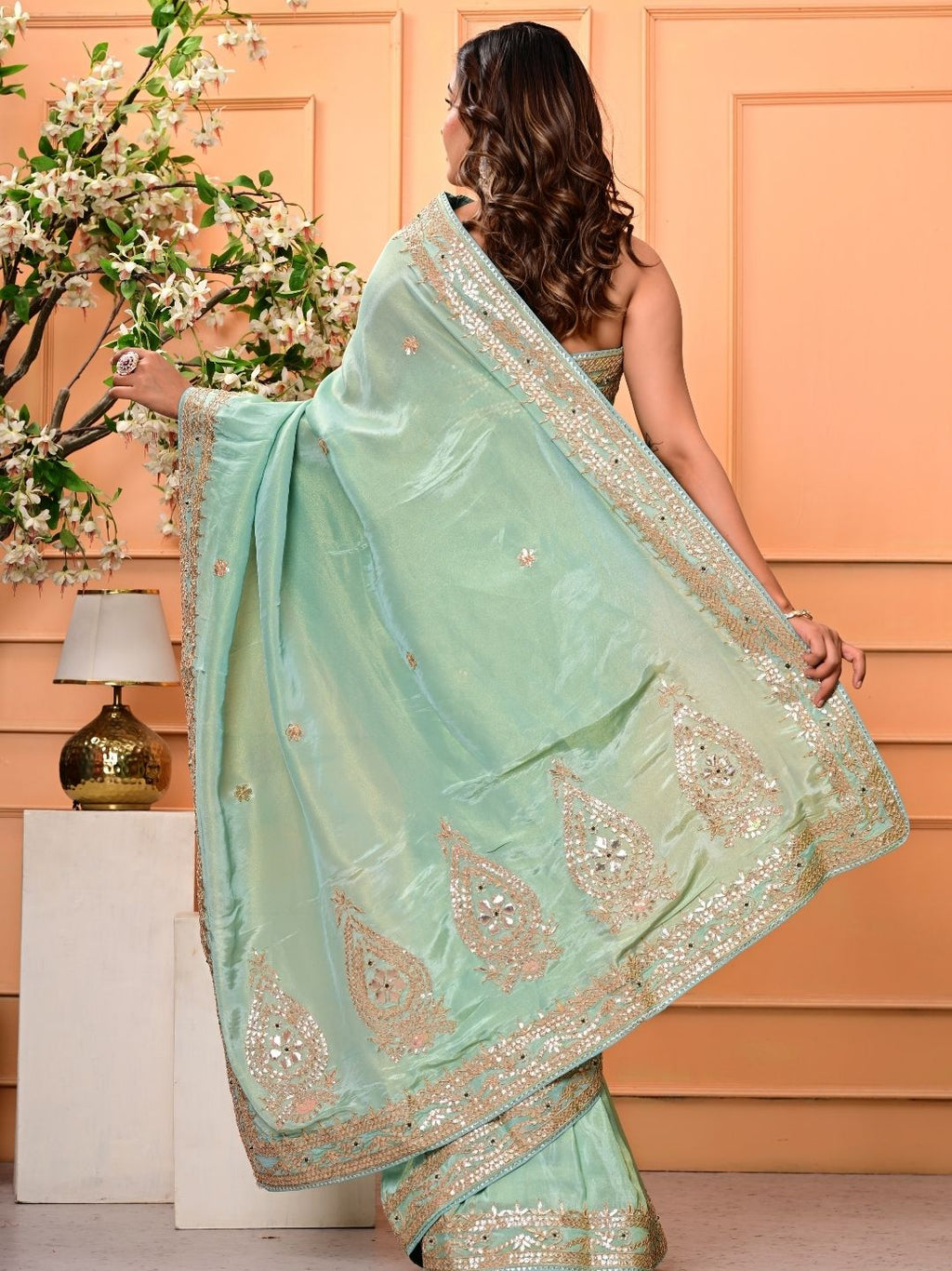 Cosmo Tissue Saree with Gottapatti, Zardozi & Pearl Handwork | Luxurious Wedding & Festive Wear