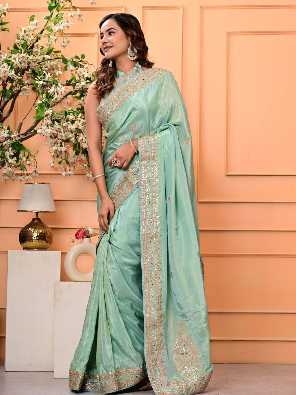 Cosmo Tissue Saree with Gottapatti, Zardozi & Pearl Handwork | Luxurious Wedding & Festive Wear
