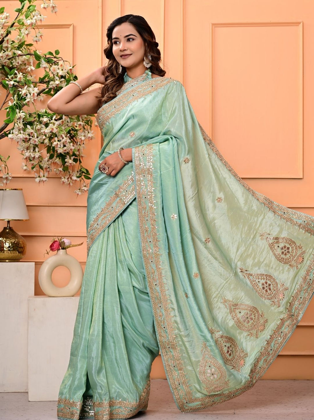 Cosmo Tissue Saree with Gottapatti, Zardozi & Pearl Handwork | Luxurious Wedding & Festive Wear