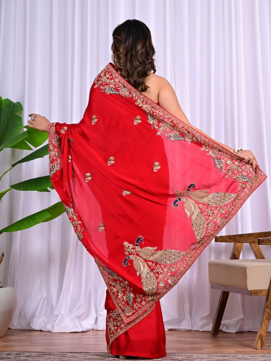 Elegant Satin Fancy Saree with Sequins & Zari Thread Work