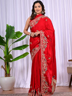 Elegant Satin Fancy Saree with Sequins & Zari Thread Work
