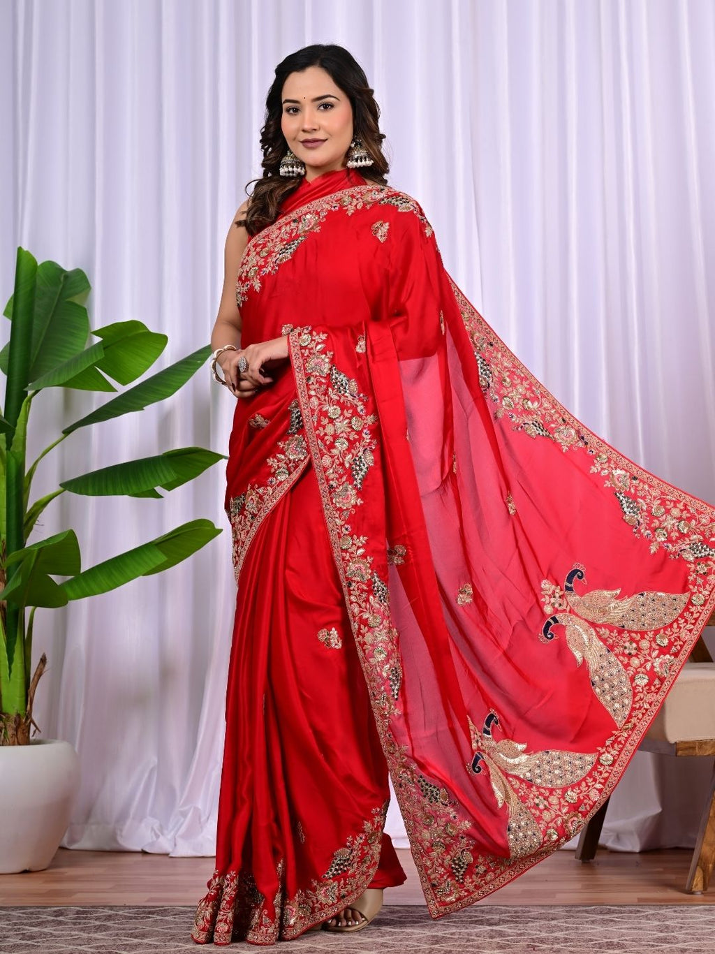 Elegant Satin Fancy Saree with Sequins & Zari Thread Work
