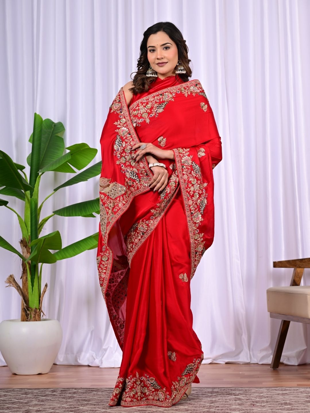 Elegant Satin Fancy Saree with Sequins & Zari Thread Work