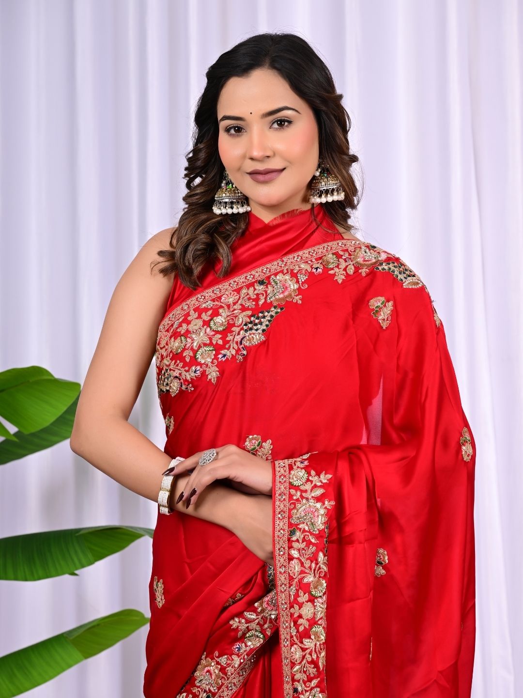 Elegant Satin Fancy Saree with Sequins & Zari Thread Work