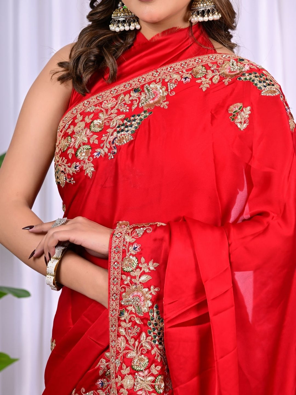 Elegant Satin Fancy Saree with Sequins & Zari Thread Work