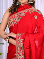 Elegant Satin Fancy Saree with Sequins & Zari Thread Work