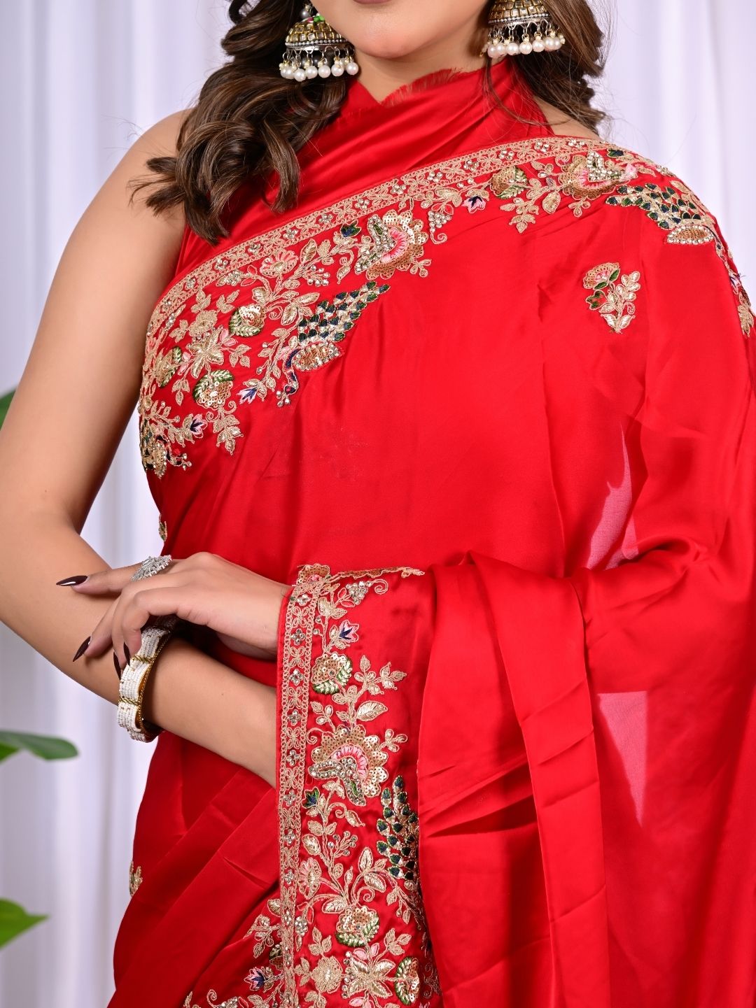 Elegant Satin Fancy Saree with Sequins & Zari Thread Work