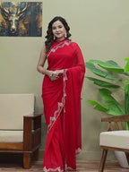 Elegant Red Georgette Saree with Premium Siroski Jaal Work | Festive & Wedding Wear Saree