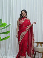 Elegant Satin Fancy Saree with Sequins & Zari Thread Work