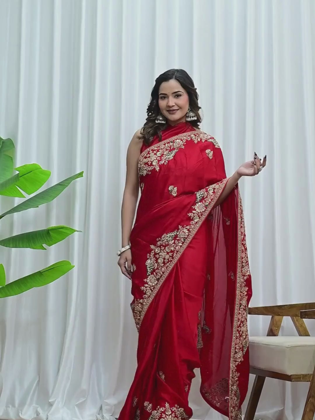 Elegant Satin Fancy Saree with Sequins & Zari Thread Work